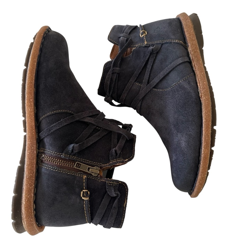 Born Navy Suede Lace-Up Ankle Booties with Tan Crepe Sole - Picture 5 of 14